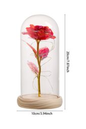 Living and Home Eternal Rose Flower in Glass Dome with Wooden Base & LED Lighting for Gift in Red - thumbnail 4