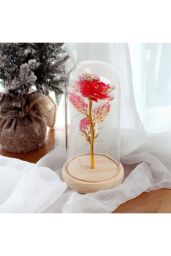 Living and Home Eternal Rose Flower in Glass Dome with Wooden Base & LED Lighting for Gift in Red - thumbnail 3