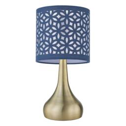 First Choice Lighting Set of 2 Romana - Antique Brass Touch Table Lamps Blue Cut Out Shade in Bronze - thumbnail 3