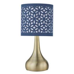 First Choice Lighting Set of 2 Romana - Antique Brass Touch Table Lamps Blue Cut Out Shade in Bronze - thumbnail 2