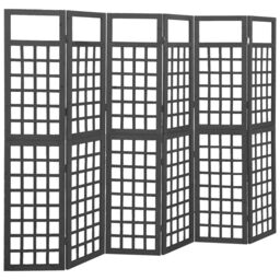 Berkfield Home 6-Panel Room Divider/Trellis Solid Fir Wood Black 242.5x180 cm - thumbnail 1