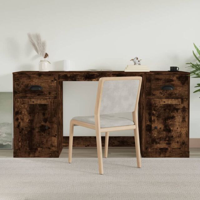 Berkfield Home Desk with Cabinet Smoked Oak Engineered Wood in Brown - image 1