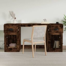 Berkfield Home Desk with Cabinet Smoked Oak Engineered Wood in Brown - thumbnail 3