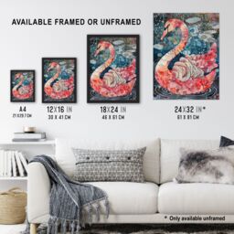 "Artery8 Abstract Pink Flower Swan Artwork Enchanted Lake Wall Art Print in Blue - Size: W12"" x H16""" - thumbnail 3