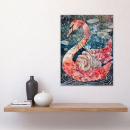 "Artery8 Abstract Pink Flower Swan Artwork Enchanted Lake Wall Art Print in Blue - Size: W12"" x H16""" - thumbnail 4