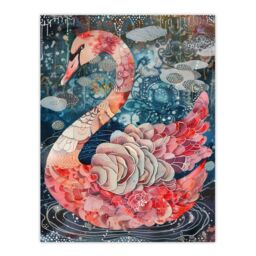 "Artery8 Abstract Pink Flower Swan Artwork Enchanted Lake Wall Art Print in Blue - Size: W12"" x H16""" - thumbnail 1