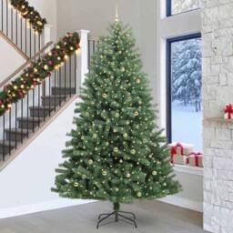 Berkfield Home Artificial Hinged Christmas Tree Green 300 cm PVC & Metal - thumbnail 1