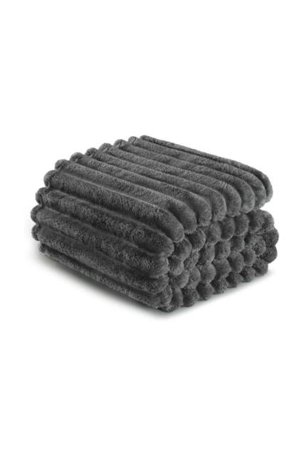 Dyzi Supersoft Ribbed Fleece Throw Blanket for Couch & Bed - Cozy Jacquard Home Blanket in Dark Grey - Size: 200 cm x 240 cm - image 1