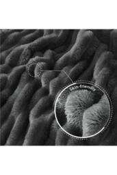 Dyzi Supersoft Ribbed Fleece Throw Blanket for Couch & Bed - Cozy Jacquard Home Blanket in Dark Grey - Size: 200 cm x 240 cm - thumbnail 2