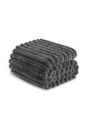 Dyzi Supersoft Ribbed Fleece Throw Blanket for Couch & Bed - Cozy Jacquard Home Blanket in Dark Grey - Size: 200 cm x 240 cm