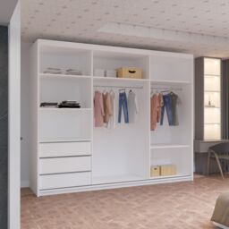 MN Furniture Reno 3 Sliding Door Wardrobe with Mirror & LED Light Oak 250x217cm in White - Size: 250x217 cm - thumbnail 3