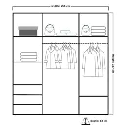 MN Furniture Reno 3 Sliding Door Wardrobe with Mirror & LED Light Oak 250x217cm in White - Size: 250x217 cm - thumbnail 2