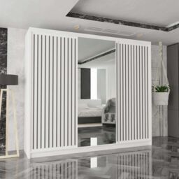 MN Furniture Reno 3 Sliding Door Wardrobe with Mirror & LED Light Oak 250x217cm in White - Size: 250x217 cm - thumbnail 1