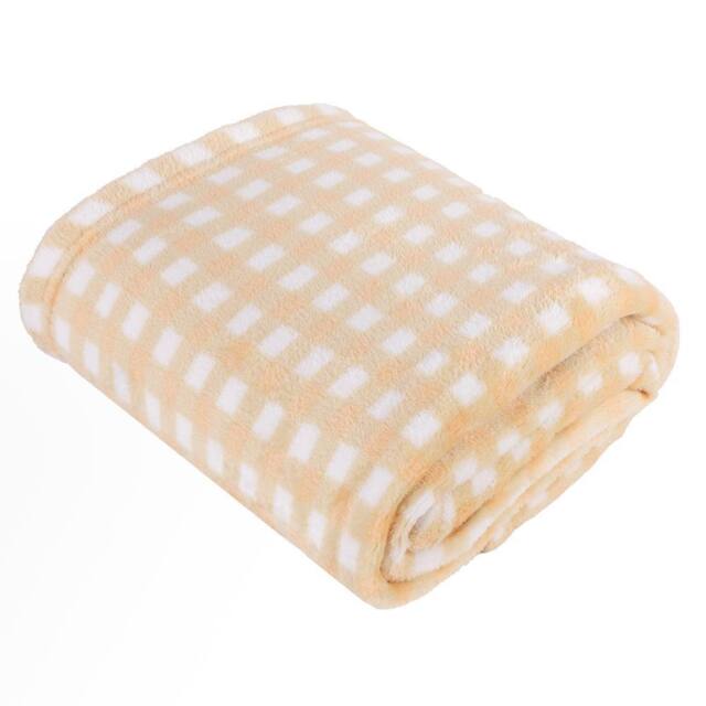 Furn Gingham Check Printed Soft Fleece Throw in Yellow - Size: 130 cm x 150 cm - image 1