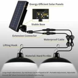 VOGREX Solar Garden Shed Lighting 2 Head Pendant Hanging LED Lamp Yard in Black - thumbnail 2