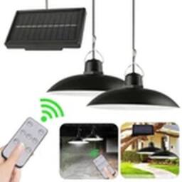 VOGREX Solar Garden Shed Lighting 2 Head Pendant Hanging LED Lamp Yard in Black - thumbnail 3