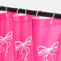 OHS Bows Mould Proof Shower Curtain with 12 Hooks in Bright Pink - Size: 180 cm width x 180 cm drop - thumbnail 3