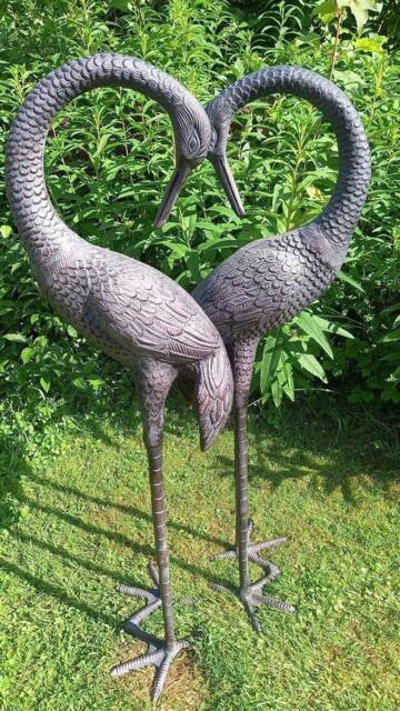 Inspirational Gifting Pair of Love Cranes Garden Ornaments Aluminium with Bronze Finish 1m tall - image 1