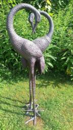 Inspirational Gifting Pair of Love Cranes Garden Ornaments Aluminium with Bronze Finish 1m tall - thumbnail 4