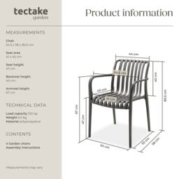 tectake Garden Chairs Alcudia in Dark Grey - Size: 4 Person - thumbnail 6