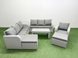 Fimous 9 Seater Poly Rattan Outdoor Garden Furniture Oblong Coffee Table Sofa Set Patio 3 Seater Sofa Reclining Chair 3 Seater Sofa 2 Big Footstools - thumbnail 2