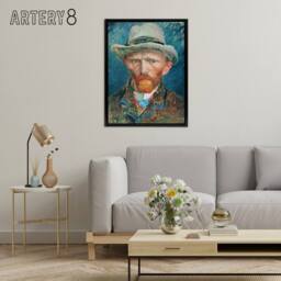 "Artery8 Self Portrait With Hat Van Gogh Vintage Black Framed Canvas Wall Art in Blue - Size: W12"" x H16""" - thumbnail 3