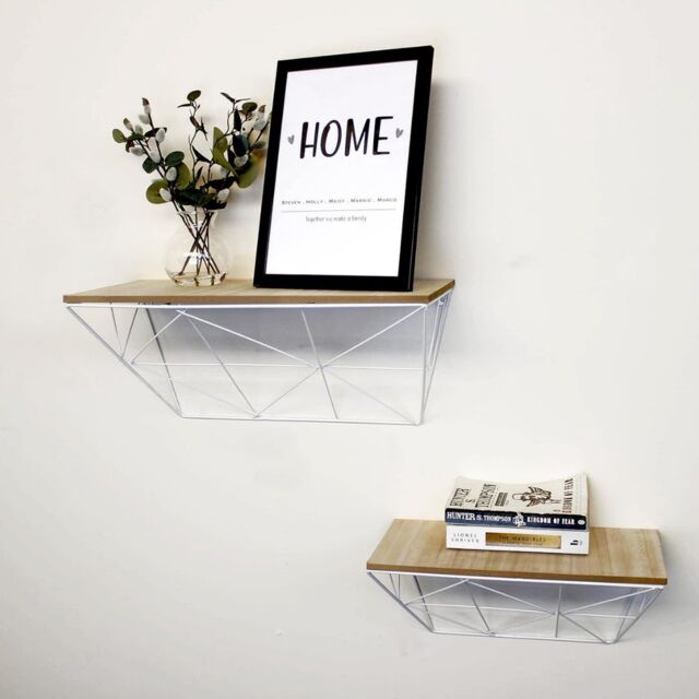 Marco Paul Set of 2 Abstract Wooden Wall Floating Shelves Home Storage Wall Shelf in White - image 1