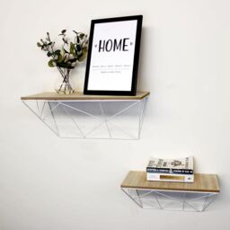 Marco Paul Set of 2 Abstract Wooden Wall Floating Shelves Home Storage Wall Shelf in White - thumbnail 1