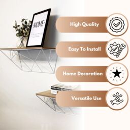 Marco Paul Set of 2 Abstract Wooden Wall Floating Shelves Home Storage Wall Shelf in White - thumbnail 4