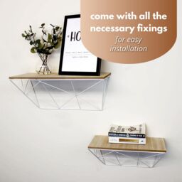 Marco Paul Set of 2 Abstract Wooden Wall Floating Shelves Home Storage Wall Shelf in White - thumbnail 7