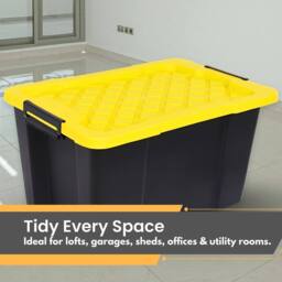 Novecrafto Black Plastic Storage Box with Lid & Handles, Stackable Heavy Duty - Size: Large - thumbnail 5