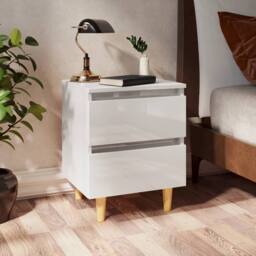 Berkfield Home Bed Cabinets & Pinewood Legs 2 pcs High Gloss White 40x35x50cm - Size: 40 x 35 x 50 cm - thumbnail 2