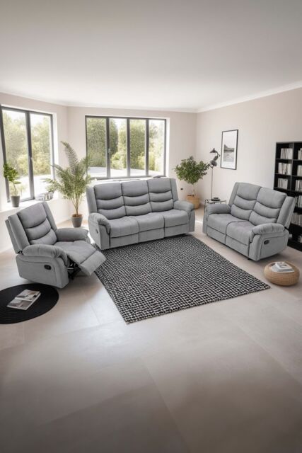 More4Homes Seattle Manual Recliner Fabric 1+2+3 Seater Sofa Set in Grey - image 1