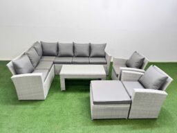 Fimous Outdoor 9 Seater Corner Sofa Sets with Chair Big Stool Light Grey - thumbnail 1