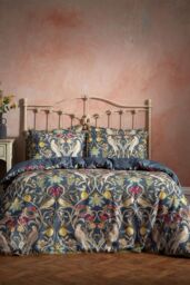 Edinburgh Weavers Songbird Floral Birds Luxury Cotton Piped Duvet Cover Set in Navy - Size: Double - thumbnail 1