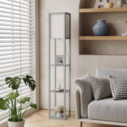 Kelvenix Wood Floor Lamp Free Standing 3-Tier Storage in Grey - thumbnail 4