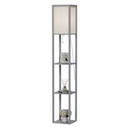 Kelvenix Wood Floor Lamp Free Standing 3-Tier Storage in Grey - thumbnail 1
