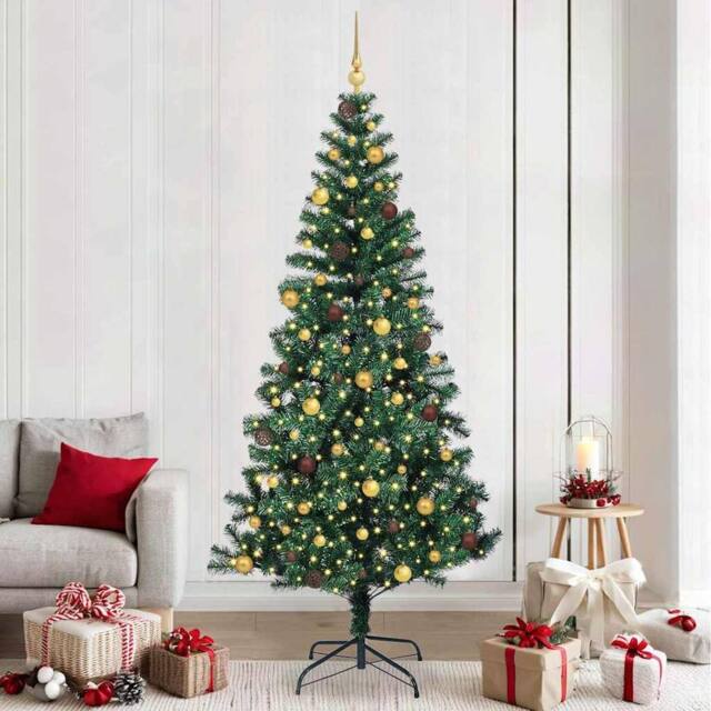 Berkfield Home Artificial Pre-lit Christmas Tree Green 240 cm PVC & Metal - image 1