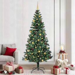 Berkfield Home Artificial Pre-lit Christmas Tree Green 240 cm PVC & Metal - thumbnail 1