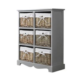 Home Source Lichfield 6 Wicker Basket Drawer Chest Storage Unit Fully Assembled in Grey - thumbnail 6