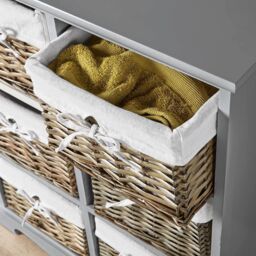 Home Source Lichfield 6 Wicker Basket Drawer Chest Storage Unit Fully Assembled in Grey - thumbnail 2