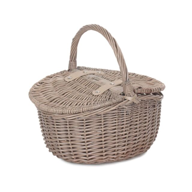 Red Hamper Wicker Small Antique Wash Double Lidded Oval Picnic Basket in Brown - image 1
