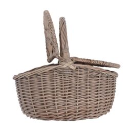 Red Hamper Wicker Small Antique Wash Double Lidded Oval Picnic Basket in Brown - thumbnail 3