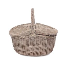 Red Hamper Wicker Small Antique Wash Double Lidded Oval Picnic Basket in Brown - thumbnail 2