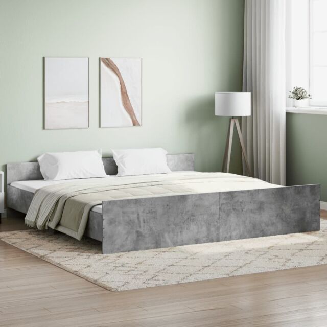 Berkfield Home Bed Frame with Headboard & Footboard Concrete Grey 200x200 cm - image 1