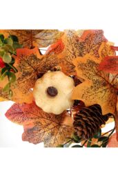 Living and Home 45cm Pre-Lit Autumn Wreath with White White Pumpkin, Ginkgo & Maple Leaves in Orange - thumbnail 3