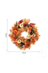 Living and Home 45cm Pre-Lit Autumn Wreath with White White Pumpkin, Ginkgo & Maple Leaves in Orange - thumbnail 7