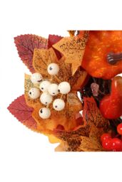 Living and Home 45cm Pre-Lit Autumn Wreath with White White Pumpkin, Ginkgo & Maple Leaves in Orange - thumbnail 5