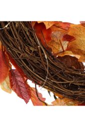 Living and Home 45cm Pre-Lit Autumn Wreath with White White Pumpkin, Ginkgo & Maple Leaves in Orange - thumbnail 6