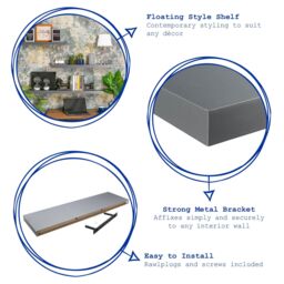 Harbour Housewares 3x 80cm Floating Wall Shelves - Wall Mountable for Storage & Display in Grey - Size: 3x 80 cm - thumbnail 2
